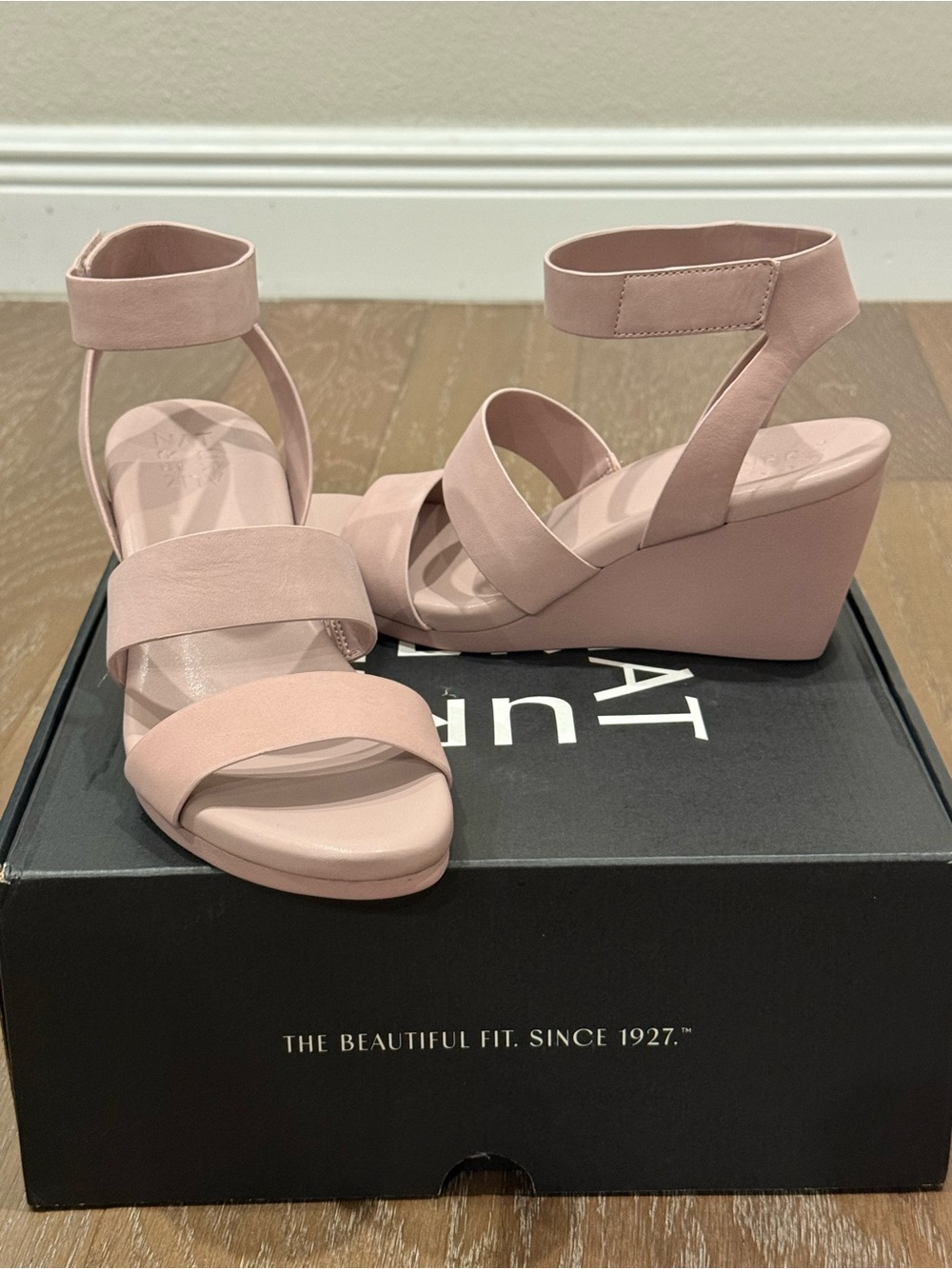 Naturalizer Blush Pink Ankle-Strap Wedge Sandals